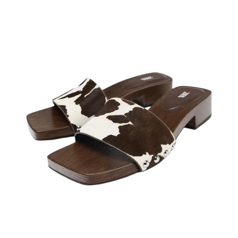ZARA PVC Plastic Slip Resistant Slide Slippers Women's Brown White-1