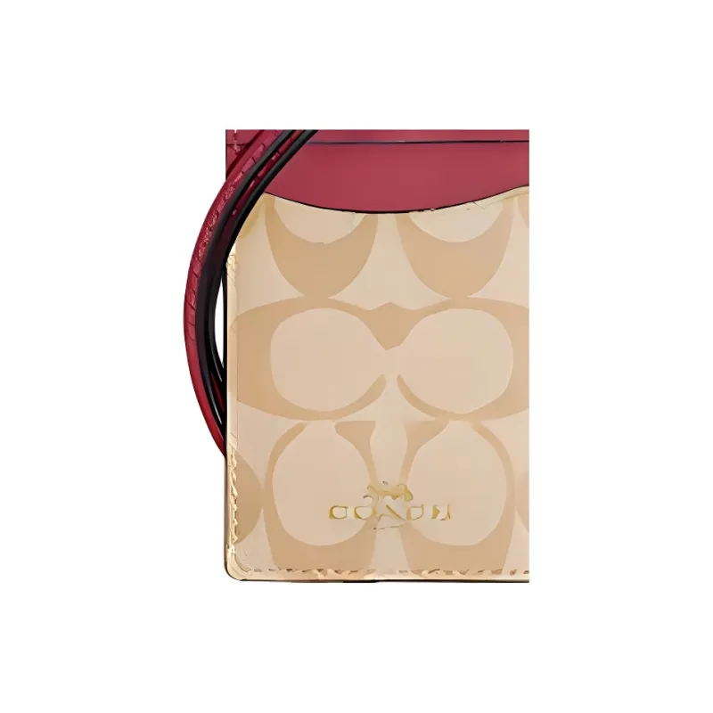 COACH Lanyard Coated Canvas With Leather Card Holder Mini Women's Floral Brown With Rouge Red Accents-3
