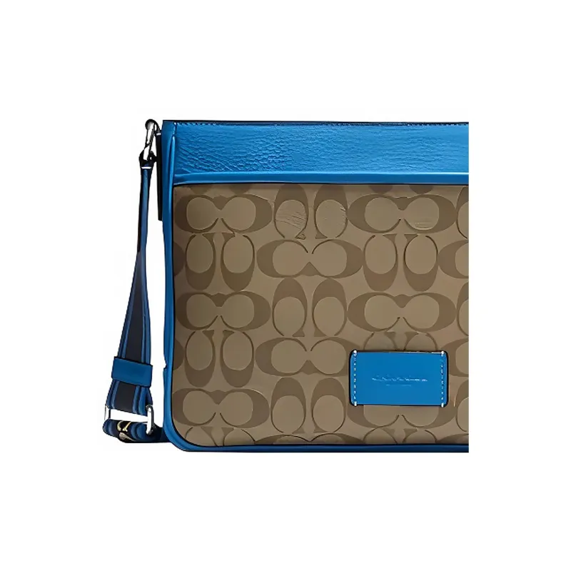 COACH Cow Leather Document Bag, Shoulder Bag, Crossbody Bag Tubas Men's Blue & Brown-3
