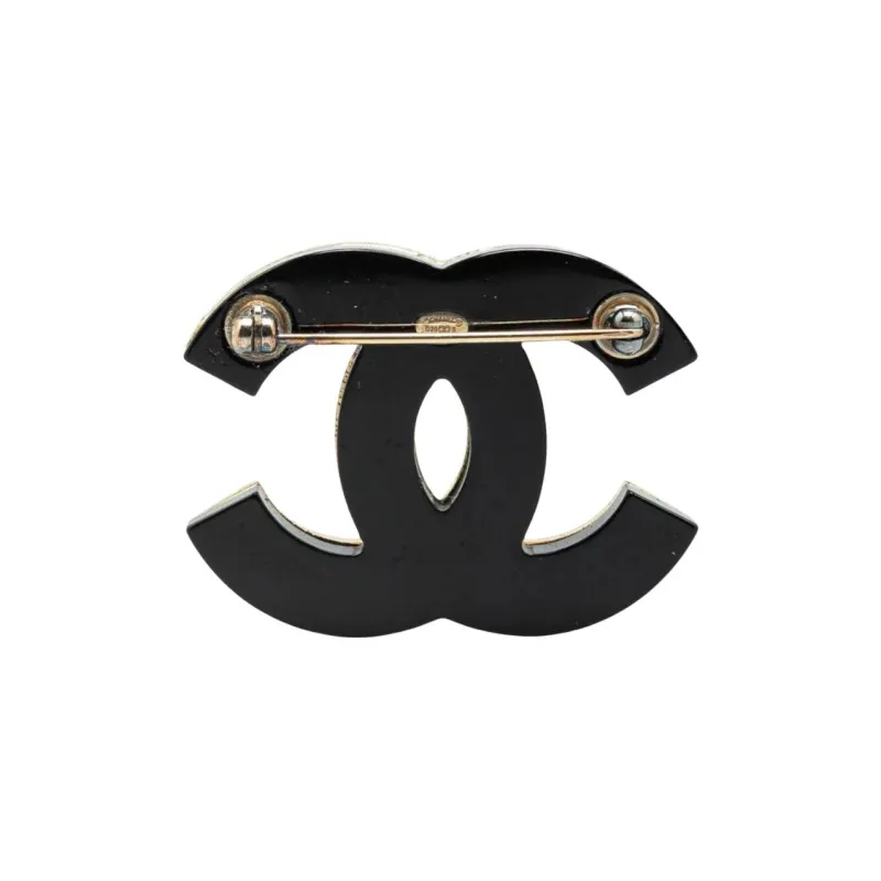 CHANEL Gold Plated, Crystal Brooches Women's Black-1