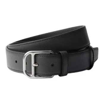 PRADA Calfskin Leather Belts Men's Coal Gray Width 3.3CM