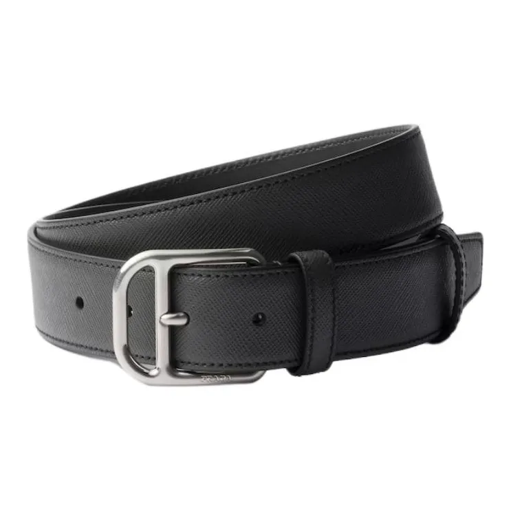 PRADA Calfskin Leather Belts Men's Coal Gray Width 3.3CM-0