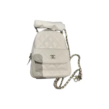 CHANEL Litchi Grain Cow Leather Backpack Mini Women's White