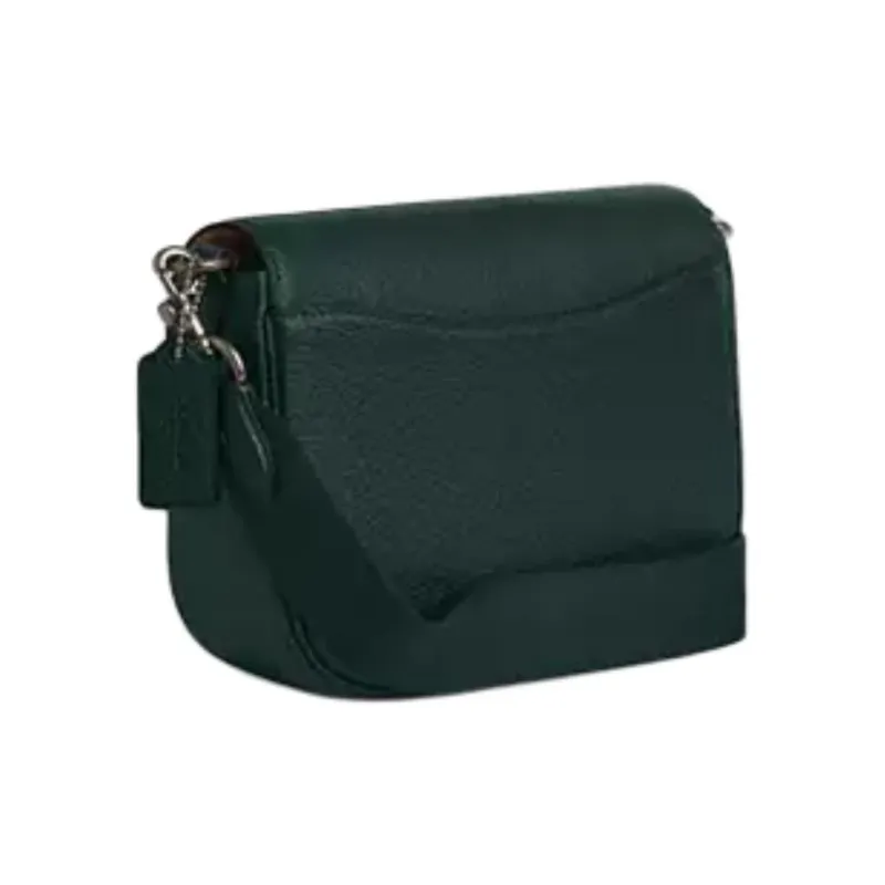 COACH Amelia Pebble Leather Saddle Bag, Shoulder Bag Medium Size Women's Green-1
