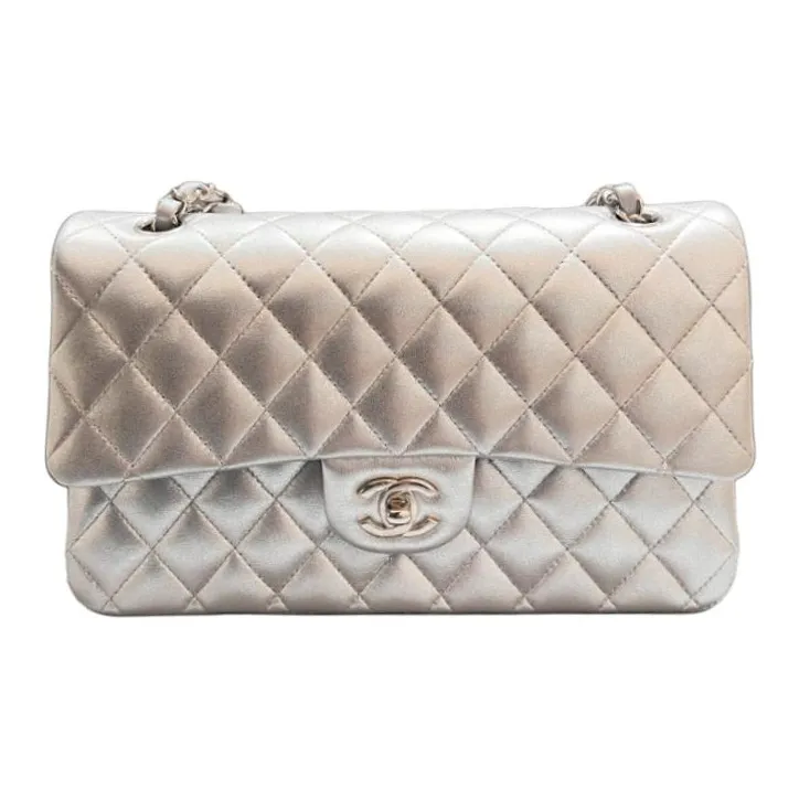 CHANEL 22PClassic Flap CF Calfskin Flap Bag, Shoulder Bag, Crossbody Bag Medium Size Women's Silver-0