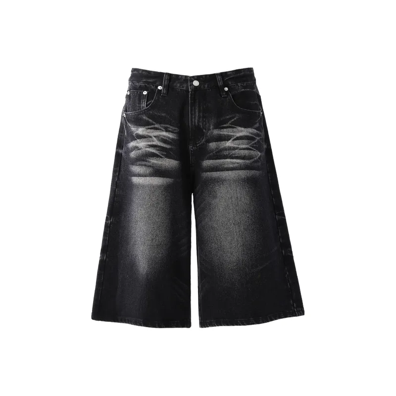 GOODHENLCE Denim Shorts Unisex Black Gray Color-0