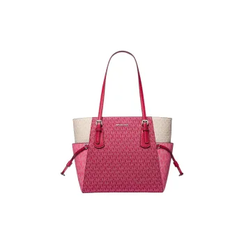 MICHAEL KORS Voyager Coated Canvas Tote Bag, Shopping Bag, Shoulder Bag Tubas Women's Rose Red & Ecru