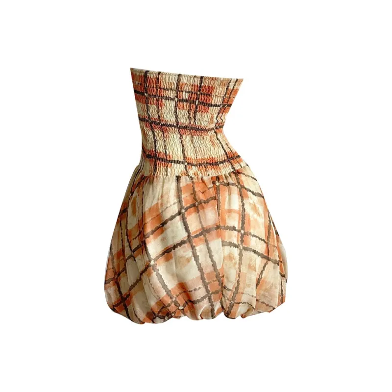 TSKIU Slip Dresses Women's Plaid Dress-1