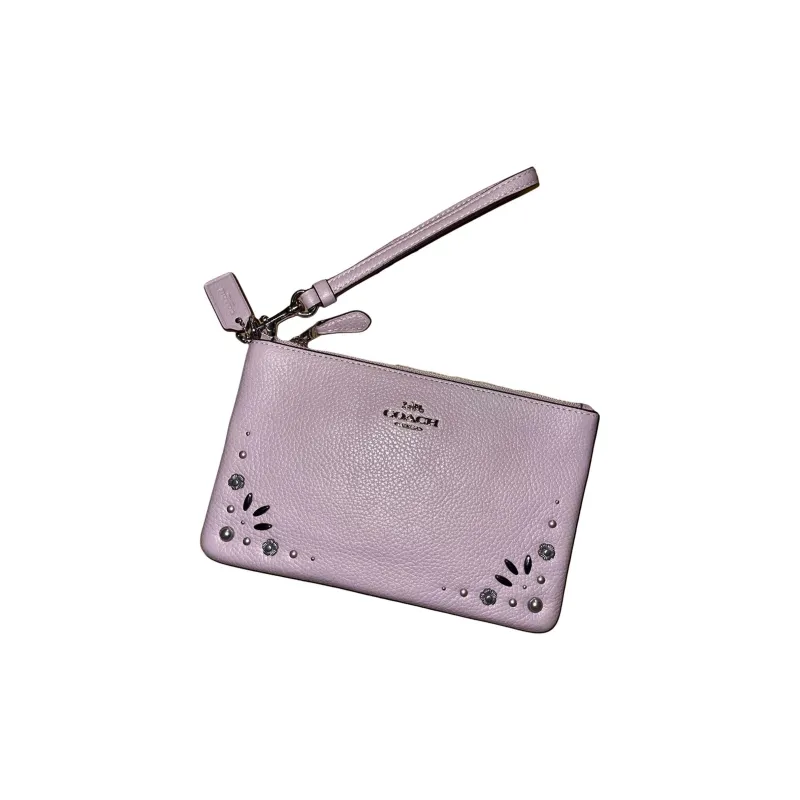 COACH Wristlet Leather Wrist Bag Clutch Trumpets Women's Ice Purple-1