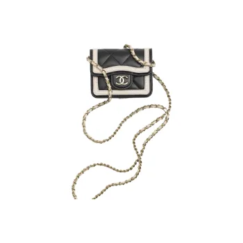CHANEL Lambskin Shoulder Bag, Crossbody Bag Mini Women's Black/Beige