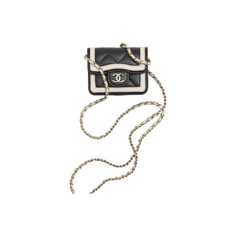 CHANEL Lambskin Shoulder Bag, Crossbody Bag Mini Women's Black/Beige-0