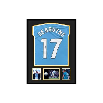 Three For Manchester City Team Jersey Deluxe Mounting, Outer Frame Approx. 65x85cm, Beckett Official Certification