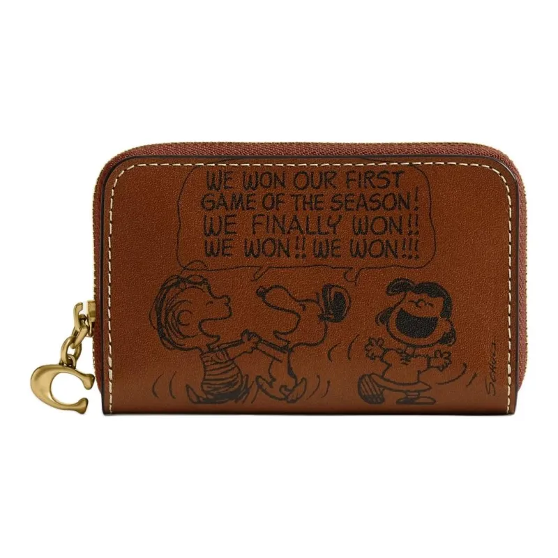 COACH PEANUTS Collaboration Leather Card Holder Trumpets Women's Hazelnut-0