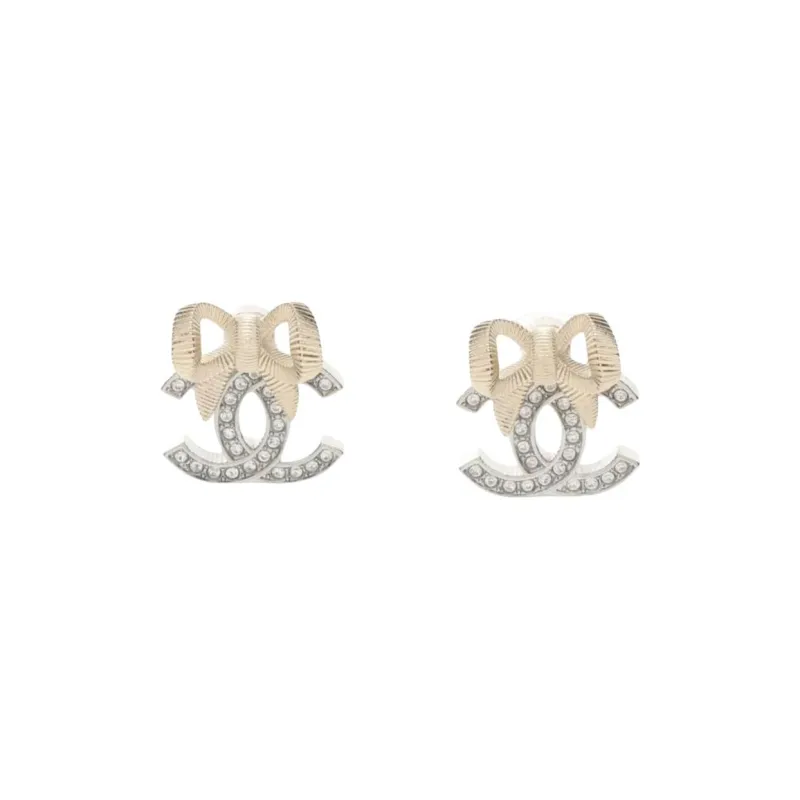 CHANEL Silver, Gold Plated, Metal, Rhinestone Earrings Women's Silver-0