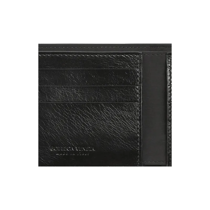 Bottega Veneta Cow Leather Patchwork With Fabric Wallet Men's Black-3