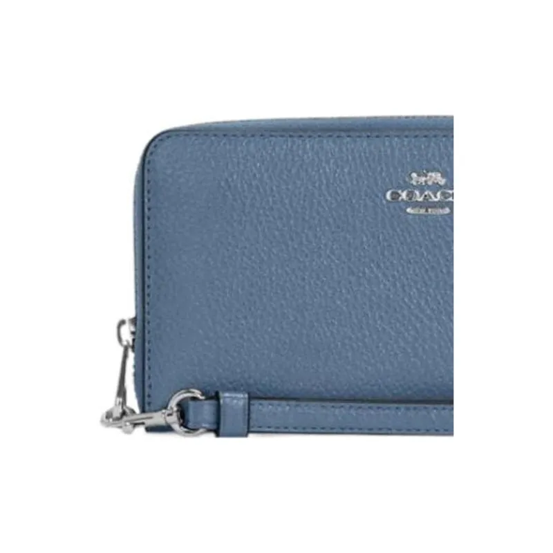 COACH Zip Around Refined Pebble Leather Wrist Bag Card Holder Wallet Women's Indigo-4