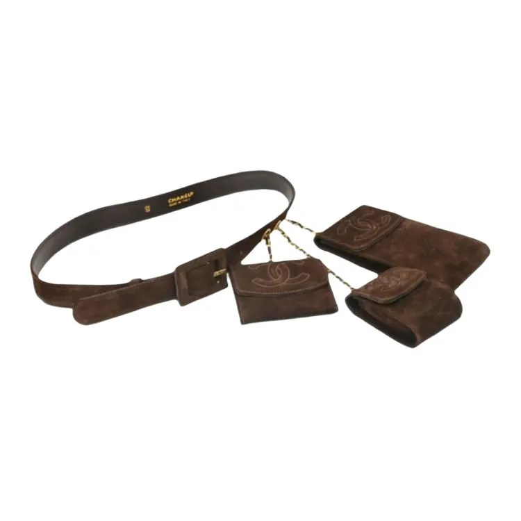 CHANEL Suede Belt Unisex Chocolate 2CM-0