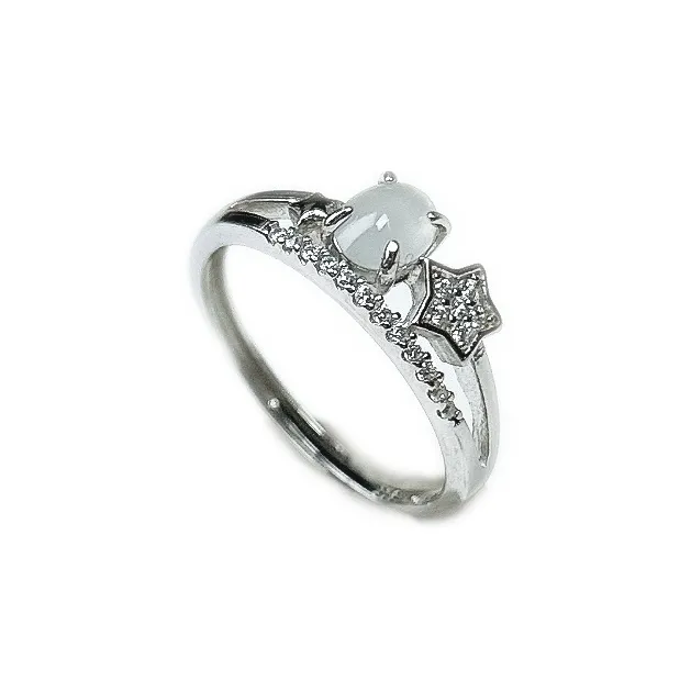 PUPAN Ice Glutinous Refined Special White Ice Stars Jadeite Open Goddess Ring Women's-0