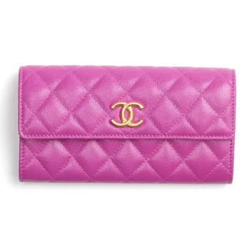 CHANEL Shiny Calfskin Pocket Wallet Women's Purple