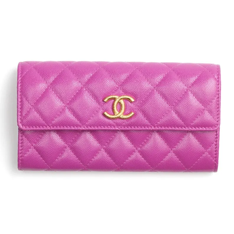 CHANEL Shiny Calfskin Pocket Wallet Women's Purple-0