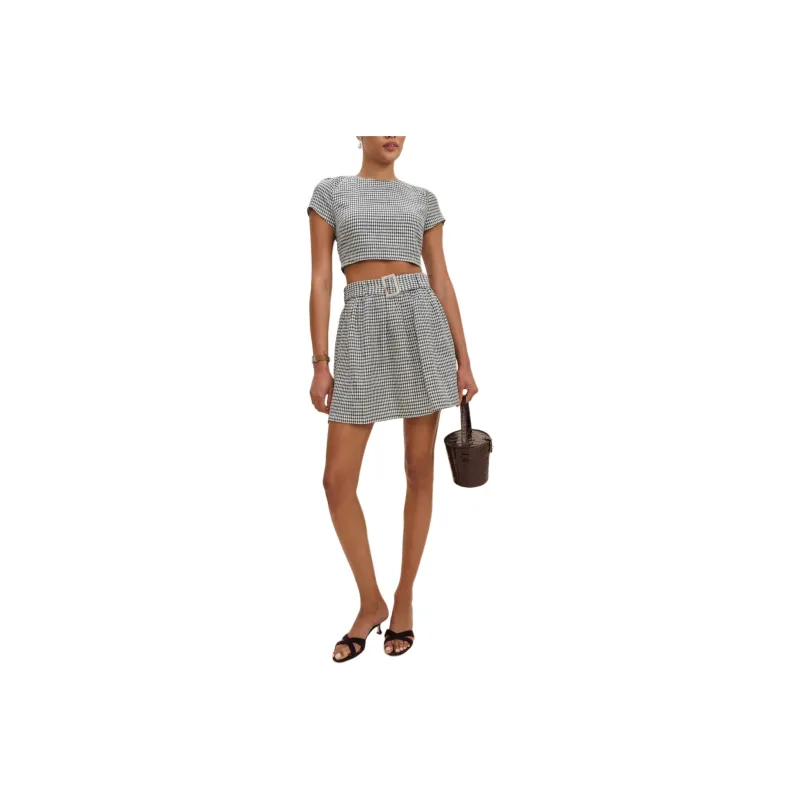 REFORMATION Niki Belted Linen Two Piece Skirt Set Women's-0