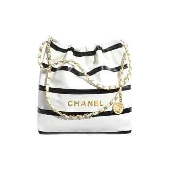 CHANEL Bright Calfskin Handbag, Shoulder Bag Regular Women's White & Black
