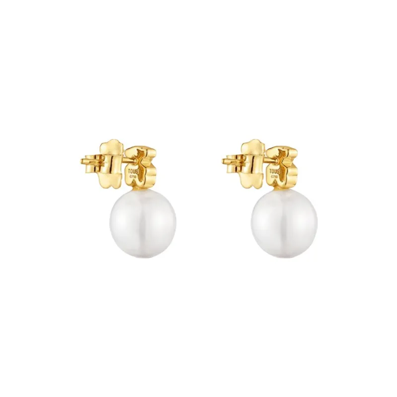 TAOSIXIONG 18K Gold Freshwater Pearls Earrings Women's White-1