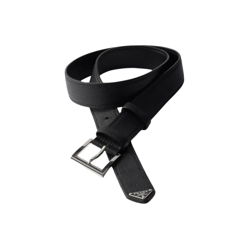 PRADA Calfskin Leather Belts Men's Black 3.3CM-1
