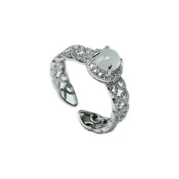 PUPAN Ice Glutinous White Ice Lace Chinese Fashion Trend Vintage Niche Design Jadeite Open Ring Women's