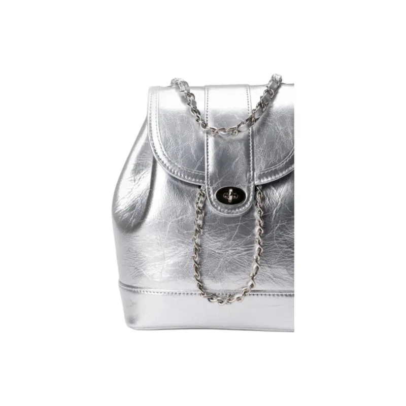 SEPTWOLVES Artificial Leather Backpack Medium Size Women's Black/White/Silver-8