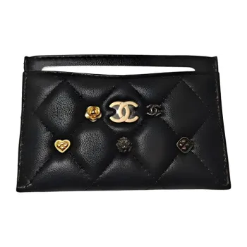 CHANEL Lambskin Card Holder Women's Black