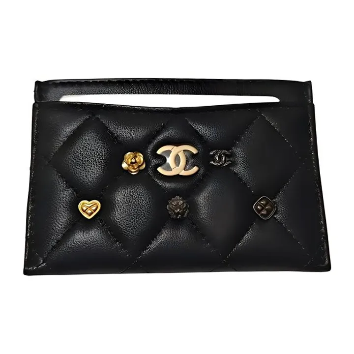 CHANEL Lambskin Card Holder Women's Black-0
