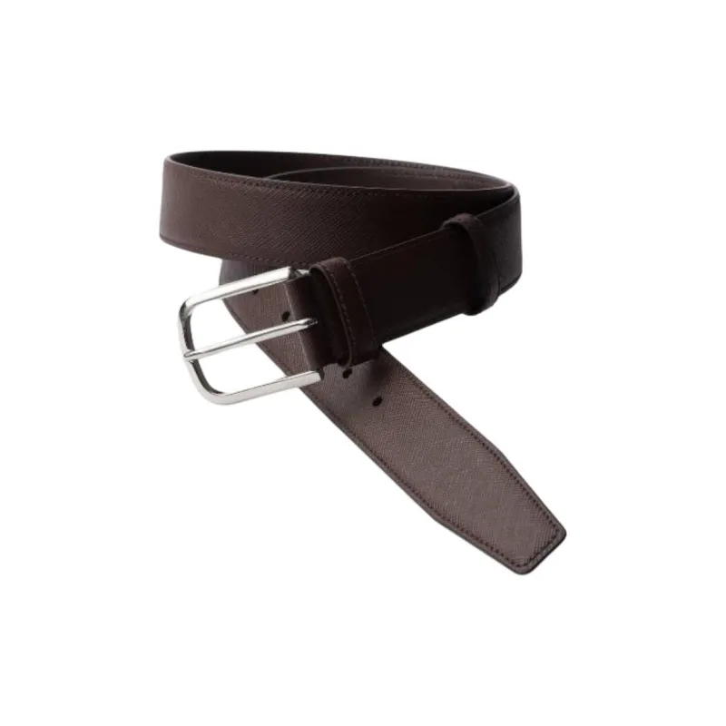PRADA Calfskin Leather Belts Men's Coffee Width 3.3CM-1
