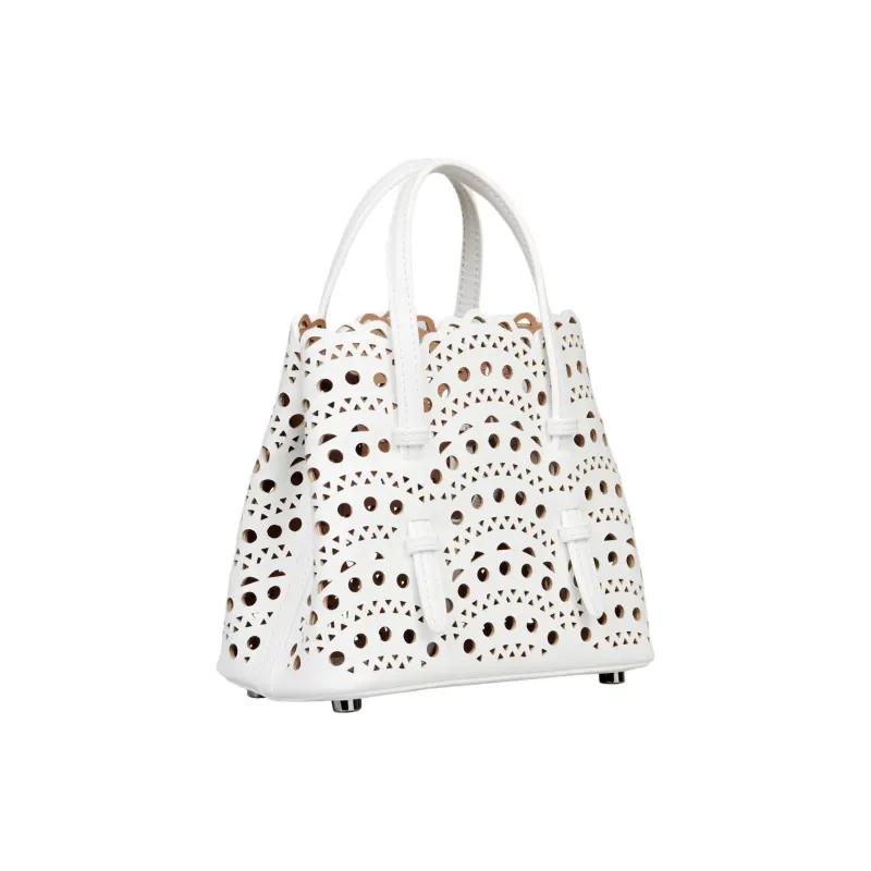 Alaia Calfskin Tote Bag, Shopping Bag, Crossbody Bag, Handbag Mini Women's Optical White Color-1