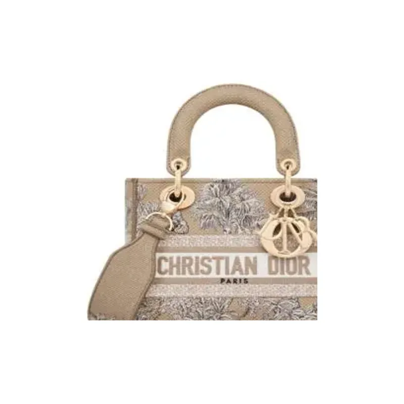 DIOR DiorivieraLady D Lite Cotton Handbag Trumpets Women's Beige & White-5