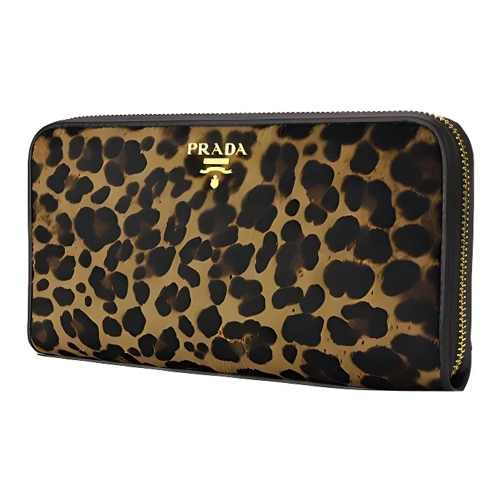 PRADA Leather Wallet Women's Leopard Print-1