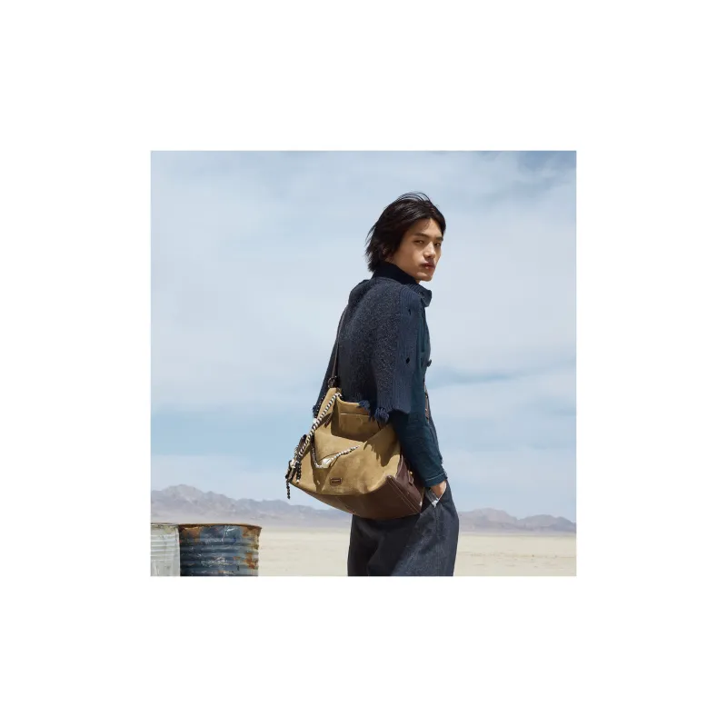Songmont Cow Leather Hobo Bag, Crossbody Bag, Shoulder Bag Medium Size Unisex Sand Camel Brown-1