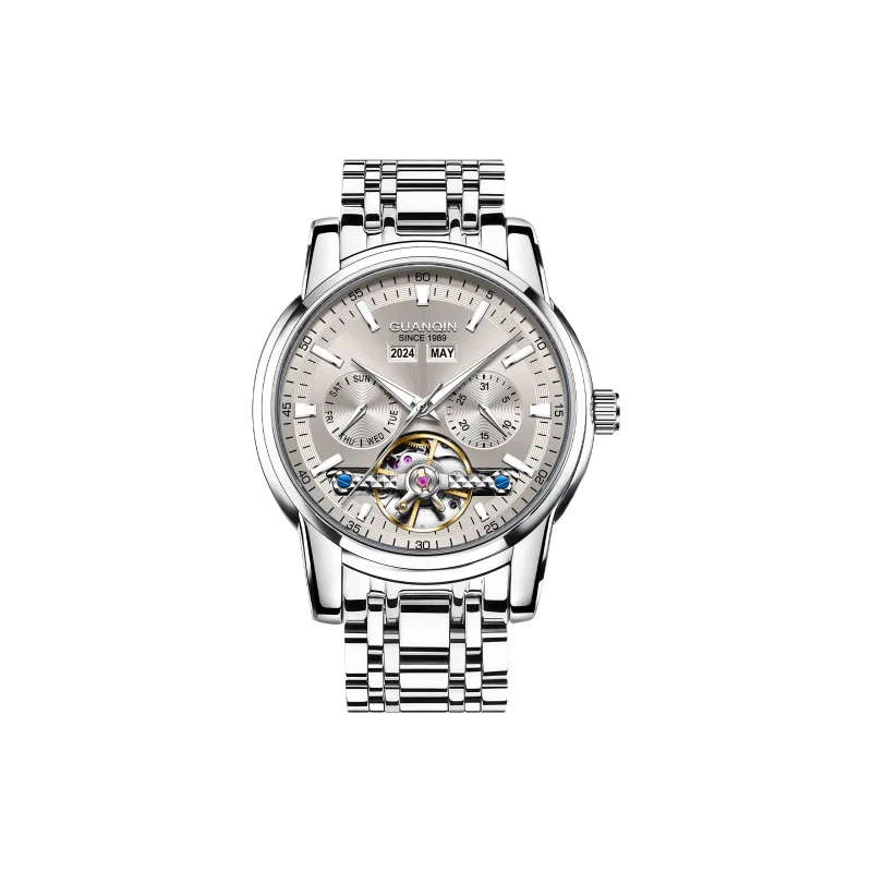 GUANQIN Mechanical Movement Stainless Steel Watchband Watch Men's Watches Gray Dial-0