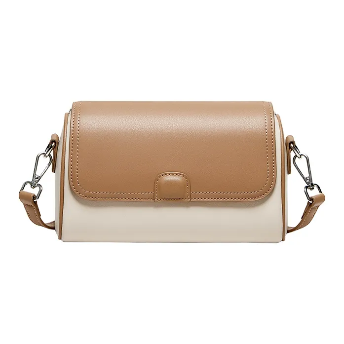Narandu Cow Leather With Synthetic Leather Cylinder Bag, Crossbody Bag, Shoulder Bag Women's Ecru & Apricot/Cocoa Brown-0