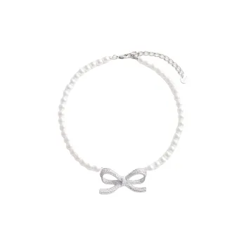 Self portrait Artificial Pearl, Brass Necklaces Women's Silver