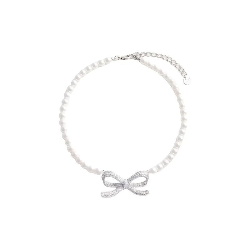 Self portrait Artificial Pearl, Brass Necklaces Women's Silver-0