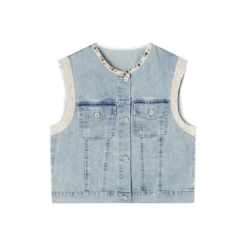 XIANGYING Vests Women's Denim Blue