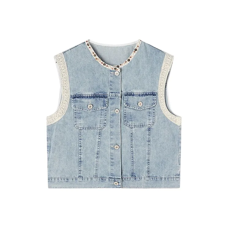 XIANGYING Vests Women's Denim Blue-0