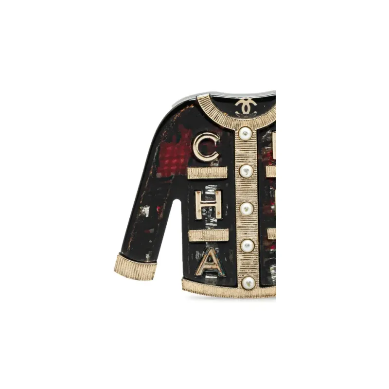 CHANEL 2010 2024 Resin And Pearl Tweed Cardigan Brooch Costume Brooch-2