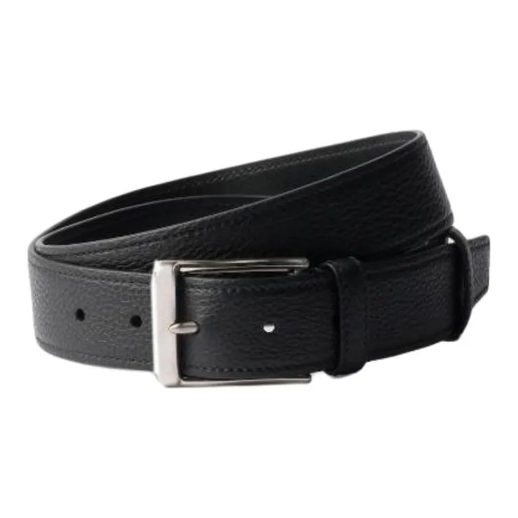 PRADA Leather, Metal, Calfskin Leather Belts Men's Black 3.3CM-0
