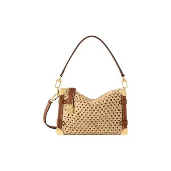 LOUIS VUITTON SIDE TRUNK Raffia One Shoulder Handbag Medium Size Women's Beige