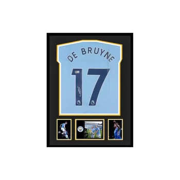 Three For Manchester City Team Jersey Deluxe Framing, Outer Frame Approx. 65x85cm, Beckett Official Certification