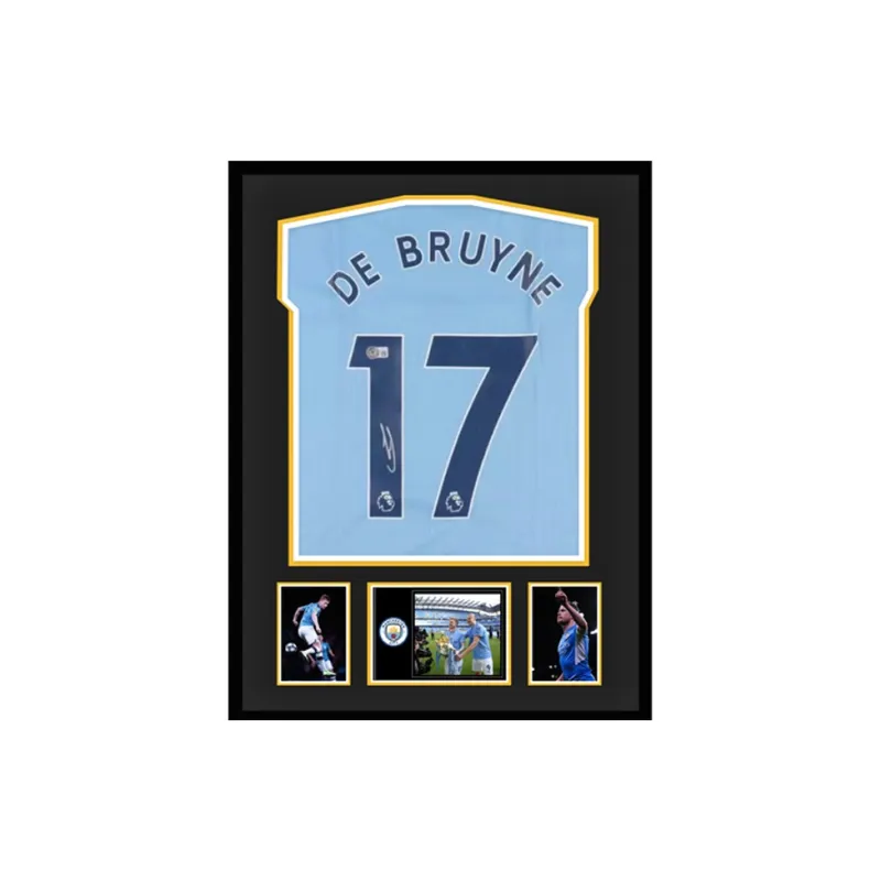 Three For Manchester City Team Jersey Deluxe Framing, Outer Frame Approx. 65x85cm, Beckett Official Certification-0