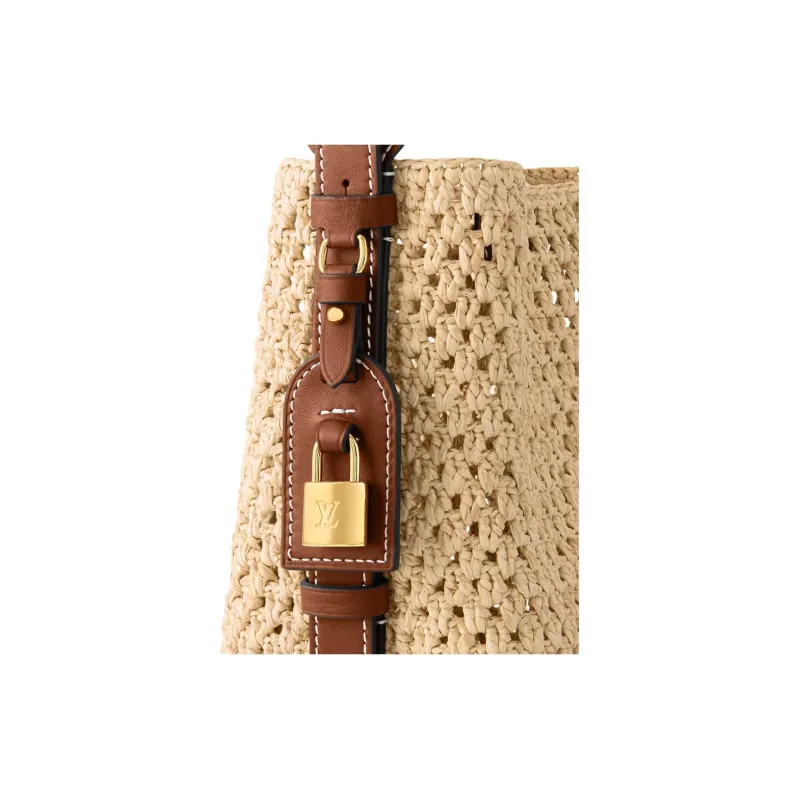 LOUIS VUITTON Leather Trim Handbag Women's Khaki-6