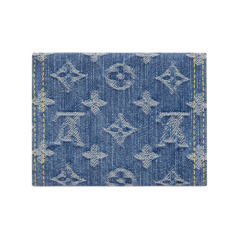 LOUIS VUITTON Leather Trim Wallet Women's Denim Blue-2